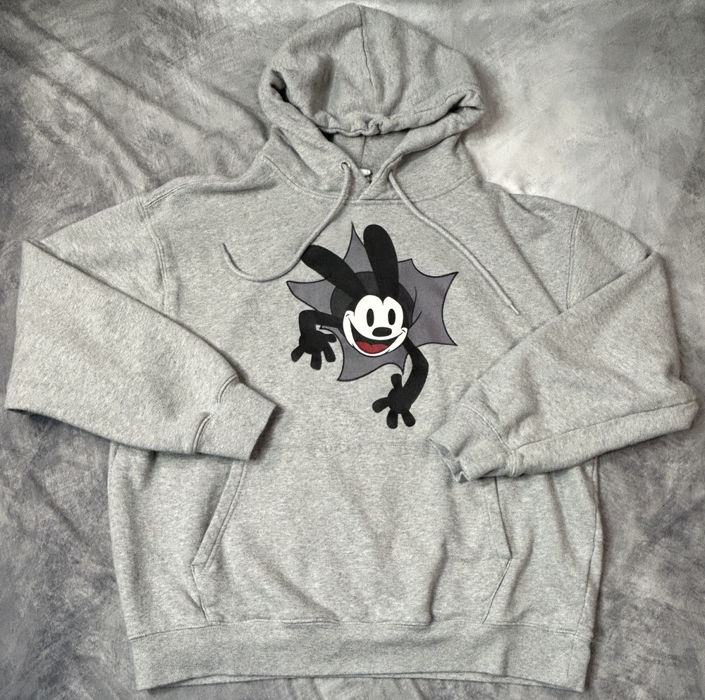 Disney Oswald The Lucky Rabbit Hoodie Mens Medium Gray Fleece Pullover